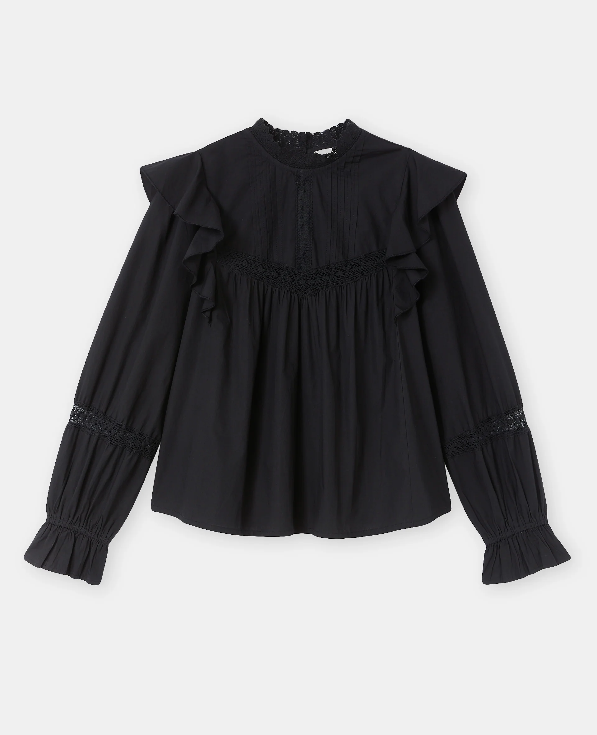 Blouse en popeline avec dentelle et volants - Image 4