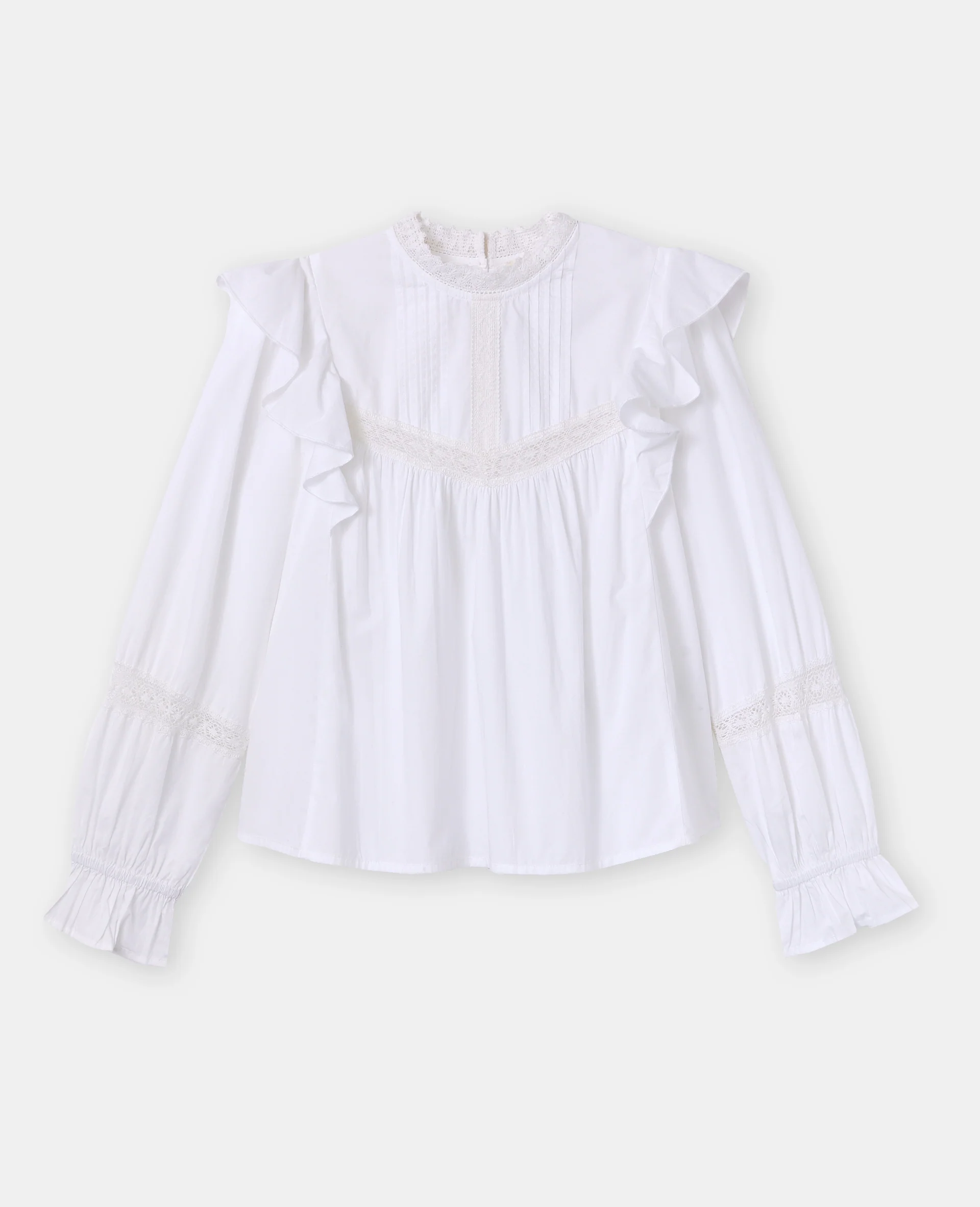 Blouse en popeline avec dentelle et volants - Image 4