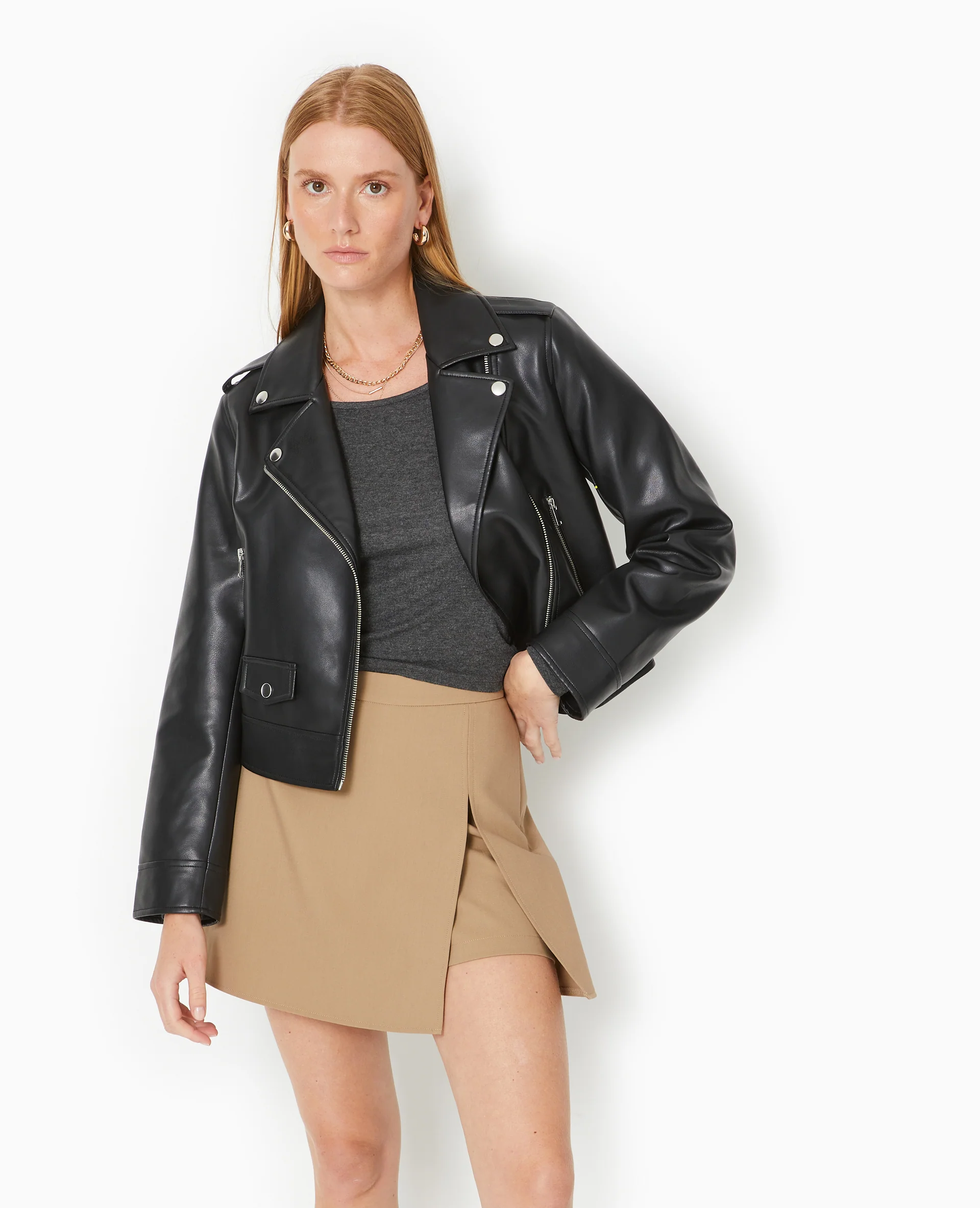 Blouson biker court en simili cuir - Image 5