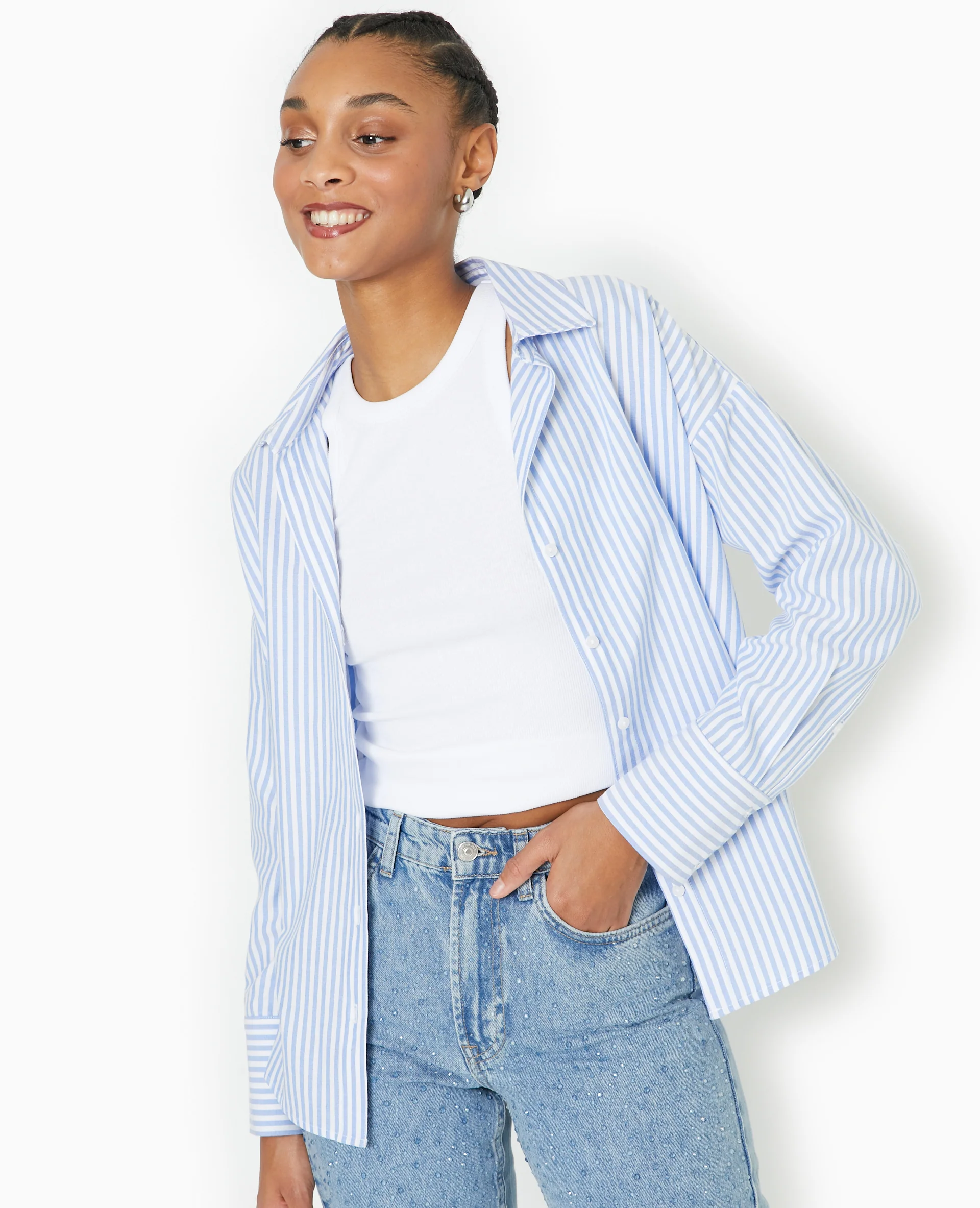 Chemise oversize rayée col ouvert