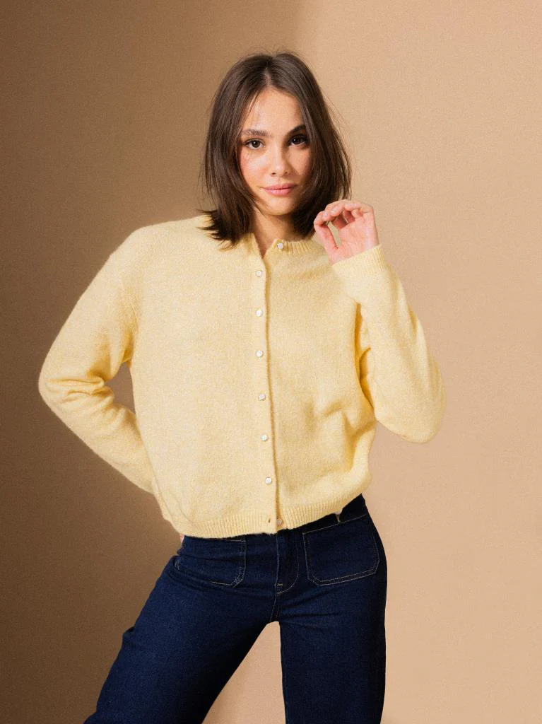 Gilet col rond avec bouton effet nacre