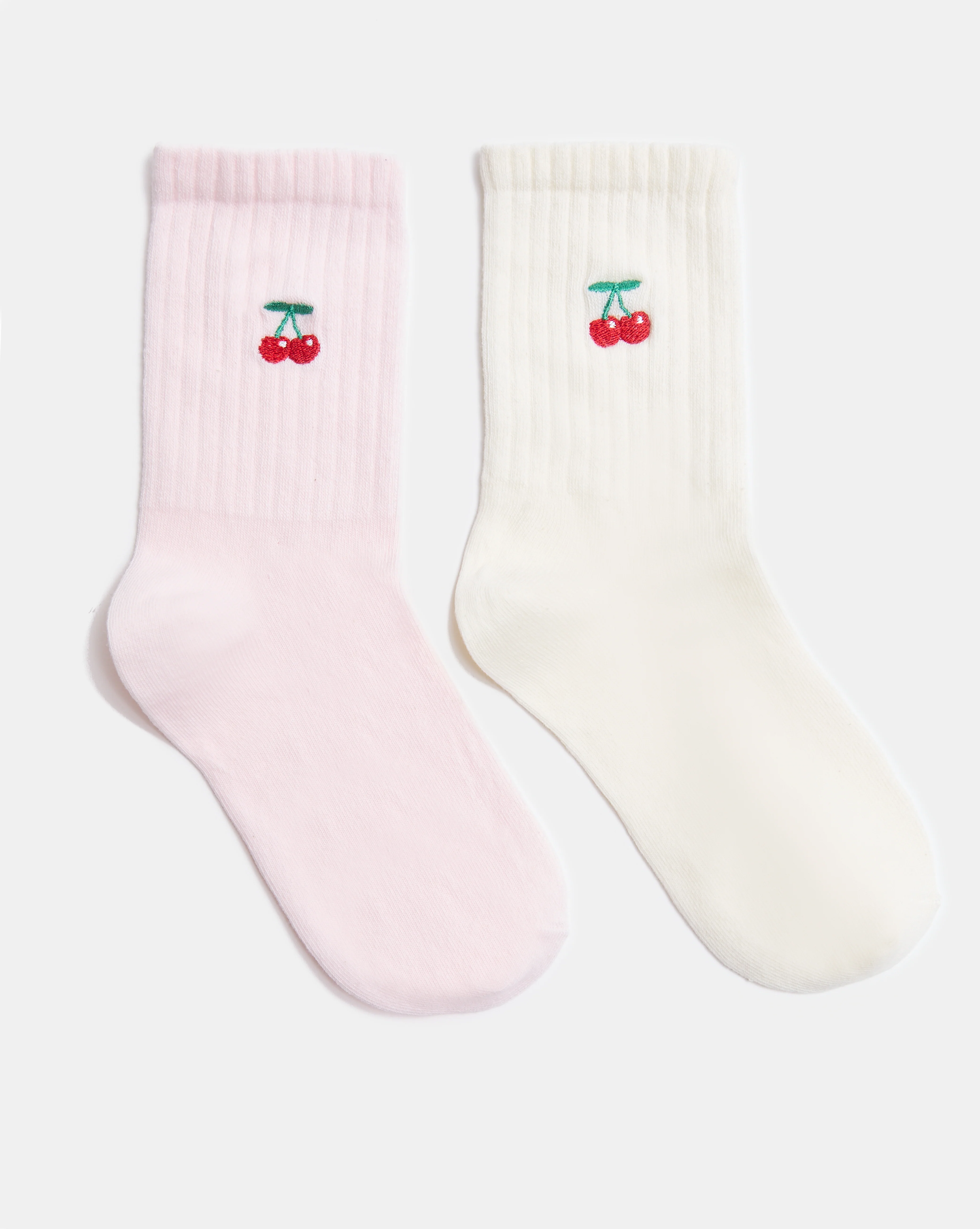 Lot de 2 paires de chaussettes avec cerises brodées
