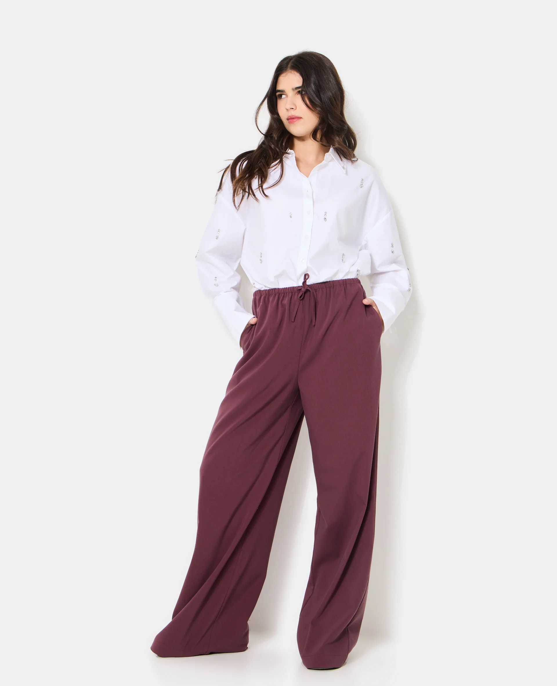 Pantalon droit et large avec lien coulissé - Image 7