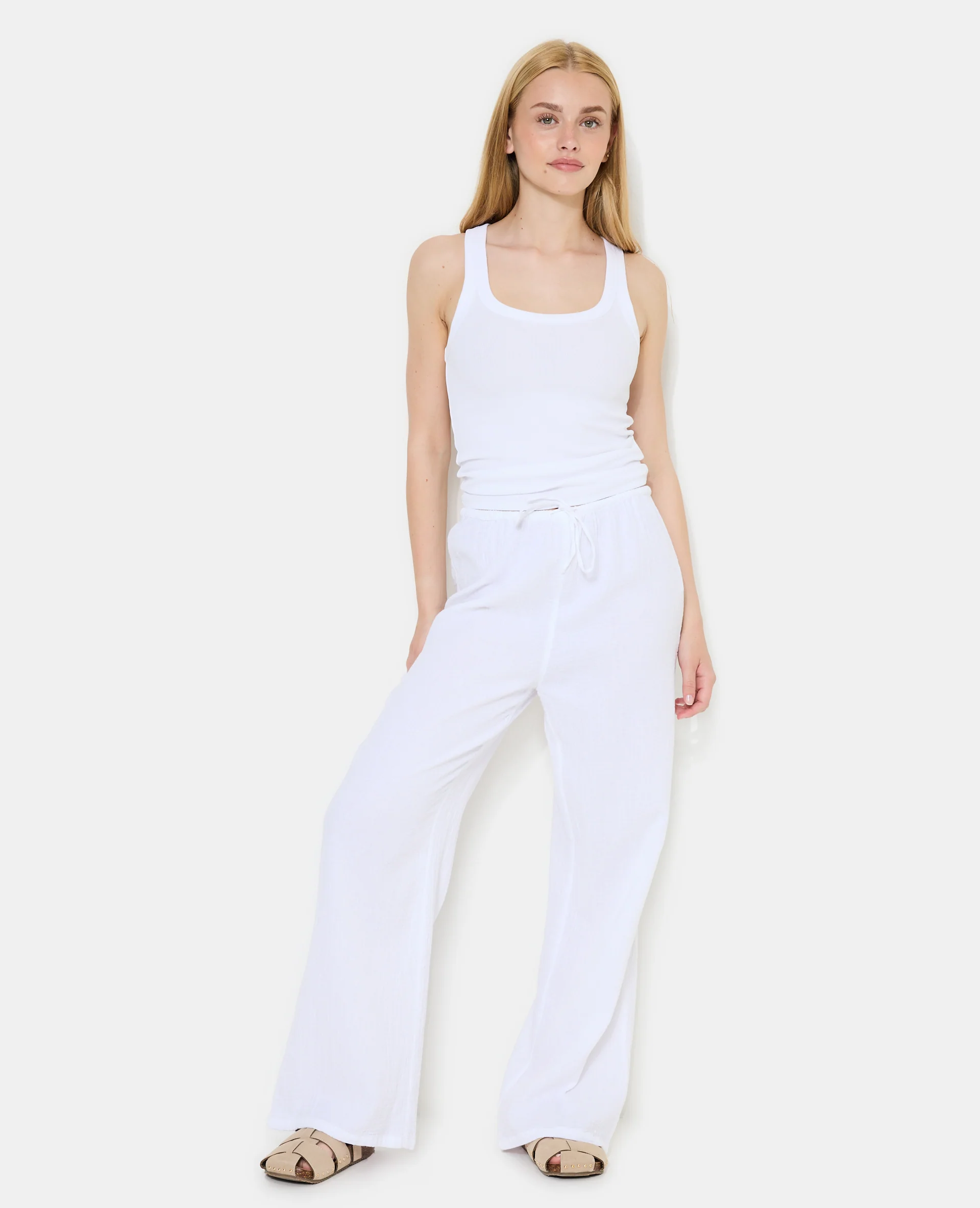 Pantalon en gaze de coton taille élastiquée