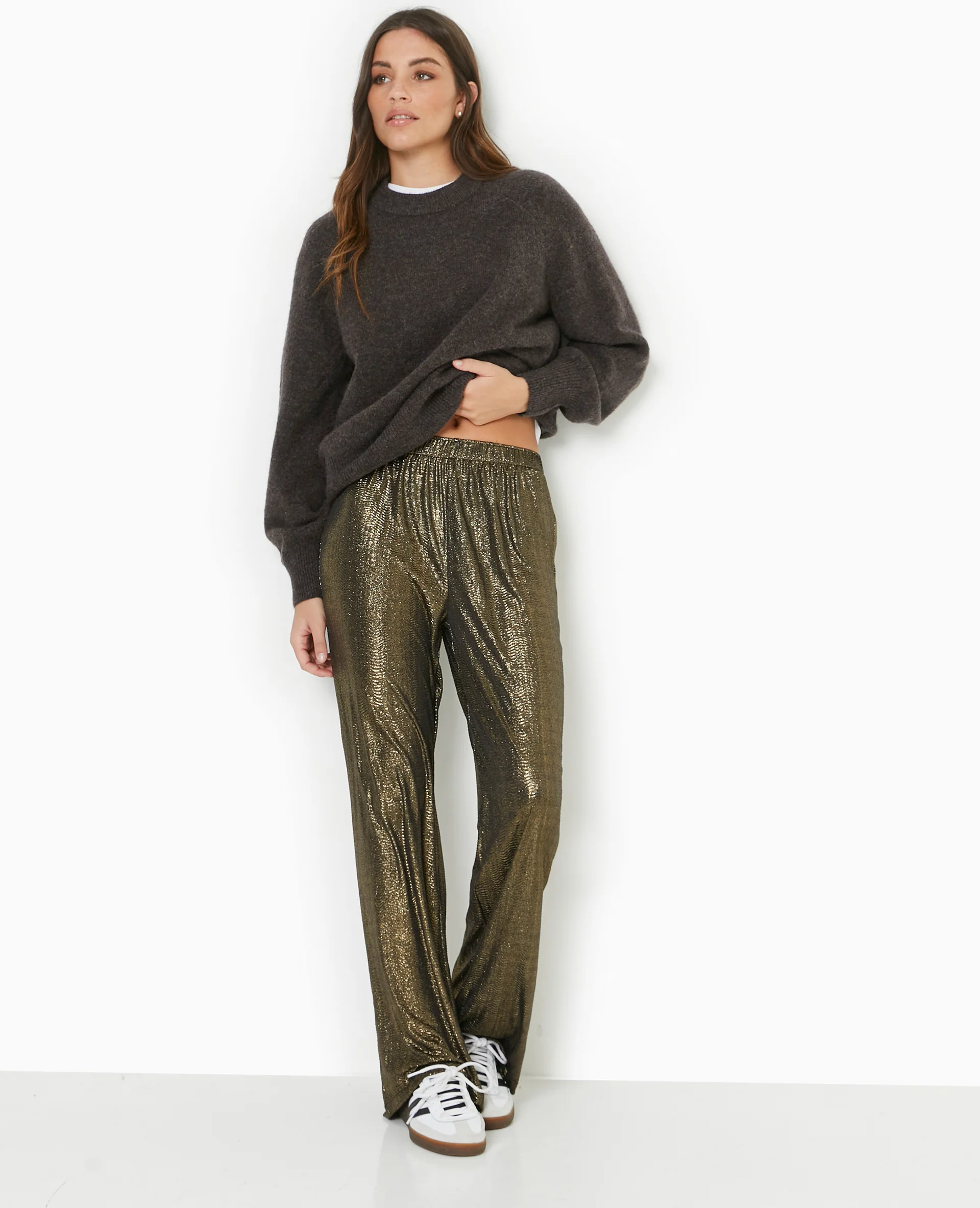 Pantalon fluide en tissu texturé avec lurex argenté - Image 3