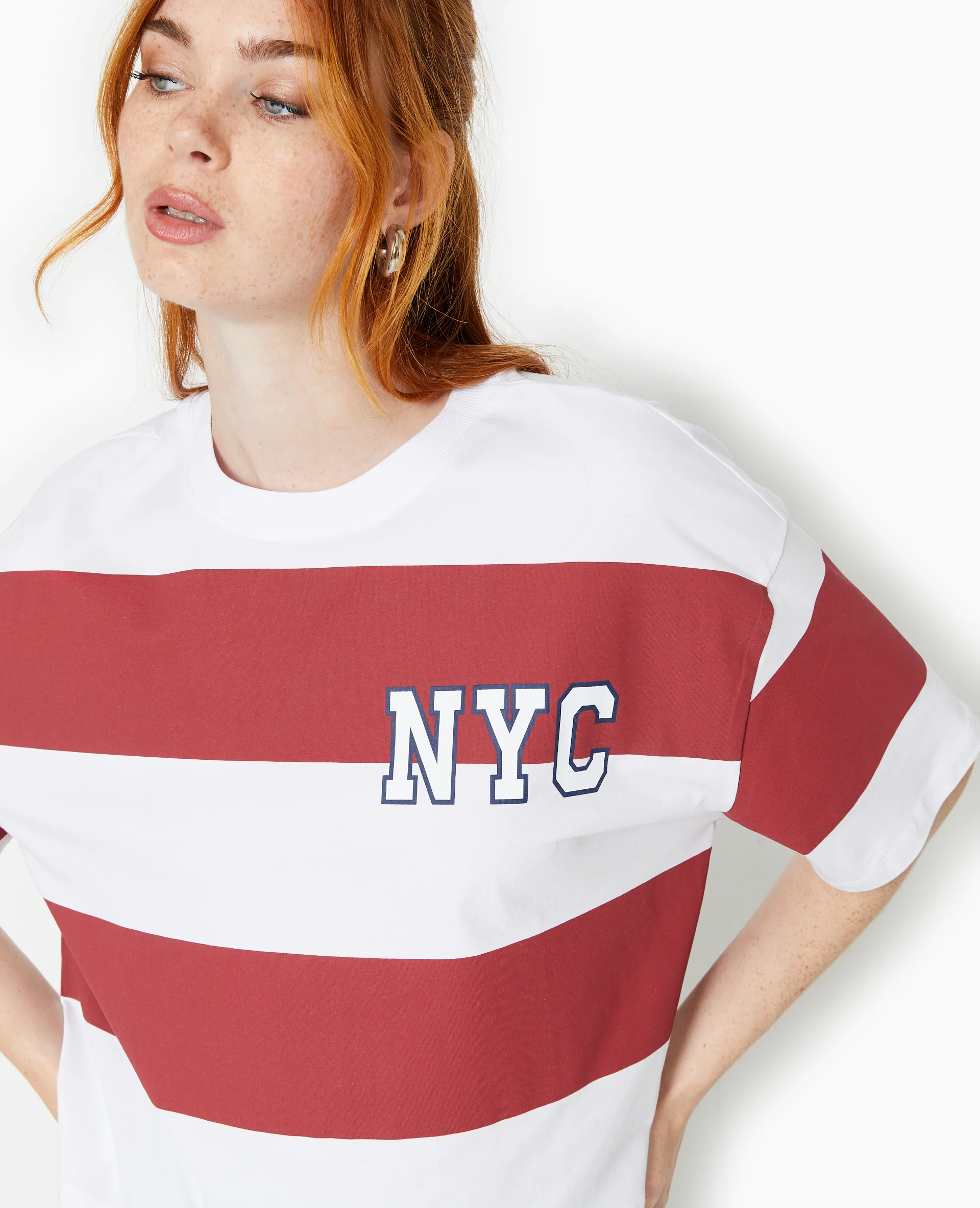 T-shirt ample et court larges rayures