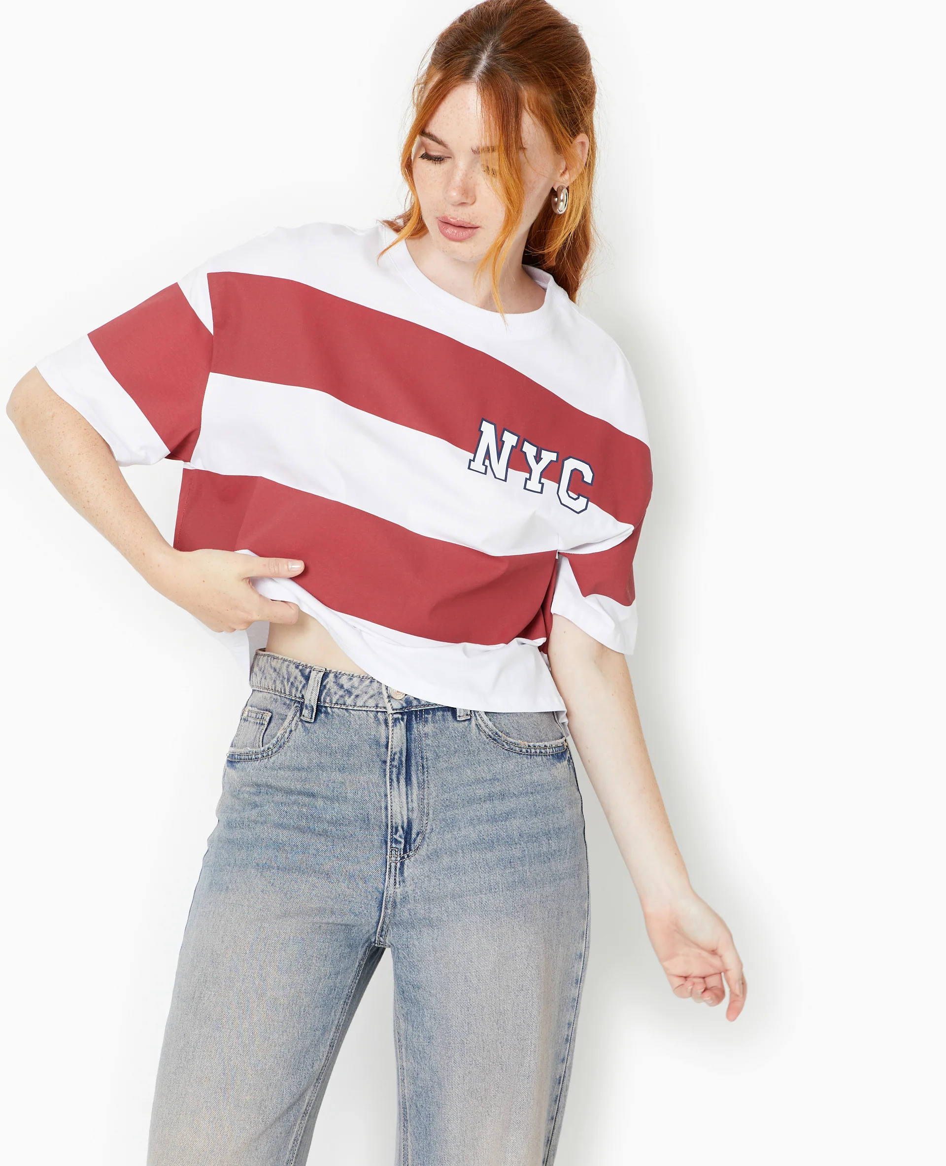T-shirt ample et court larges rayures - Image 5